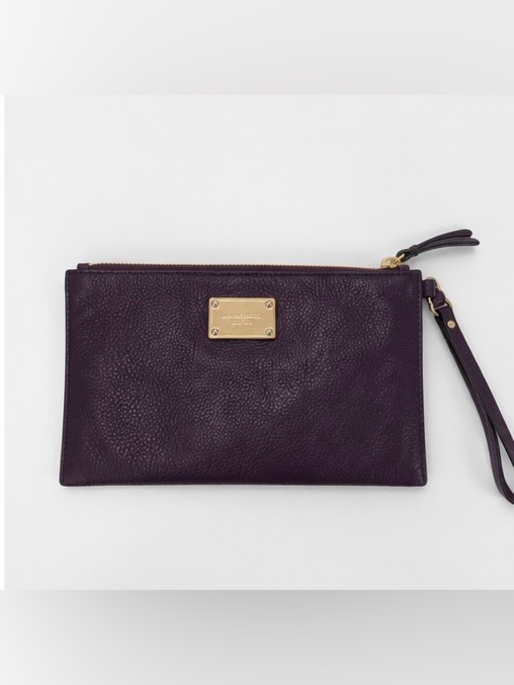 Michael Kors Plum Leather Wristlet Clutch with Gold Plaque